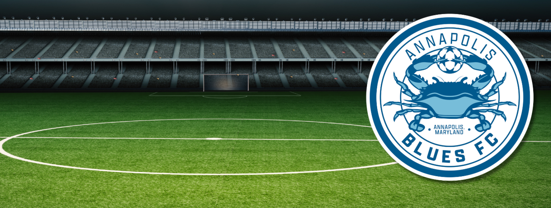 Soccer field with Annapolis Blues logo