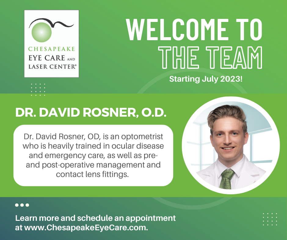 Green Background with Welcome to the Team Text Introducing Dr. David Rosner OD to the team
